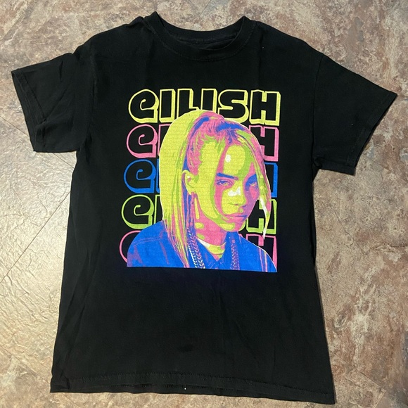 Tops - Black Graphic T-Shirt with Neon Print